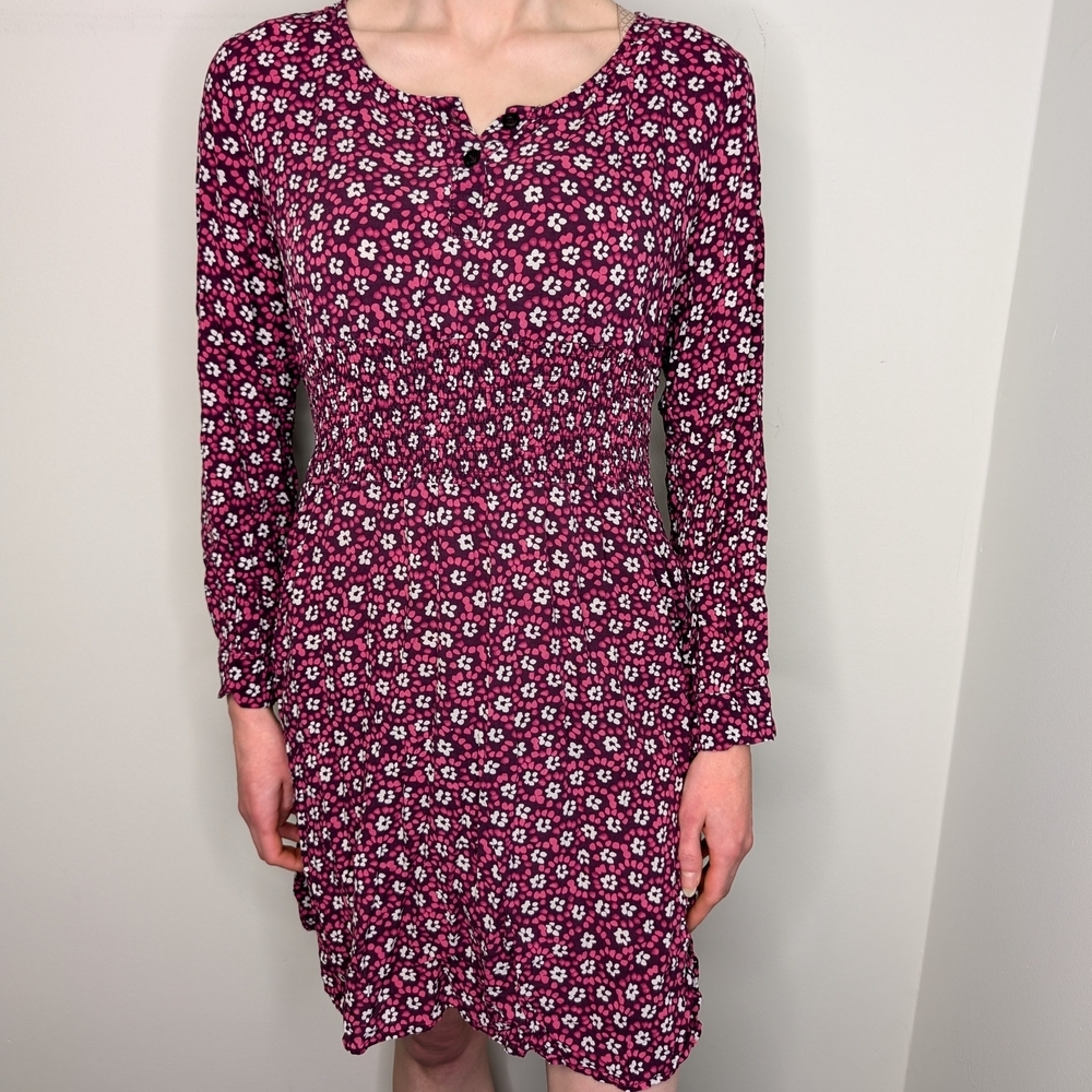 Glam & Fame — Purple Long Sleeve Floral Dress, Size M/L